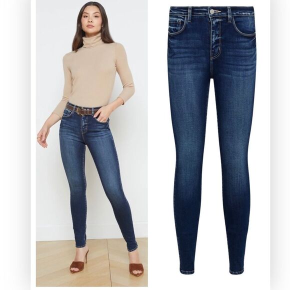 L'Agence NWT Jeans Size 24 High Rise Skinny Marguerite Blue Cotton Blend - Picture 1 of 9